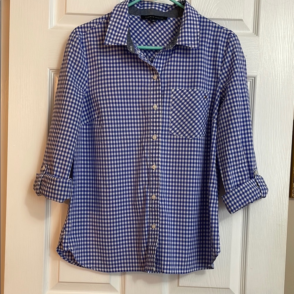 Tommy Hilfiger women’s Blue Checkered button down Shirt
